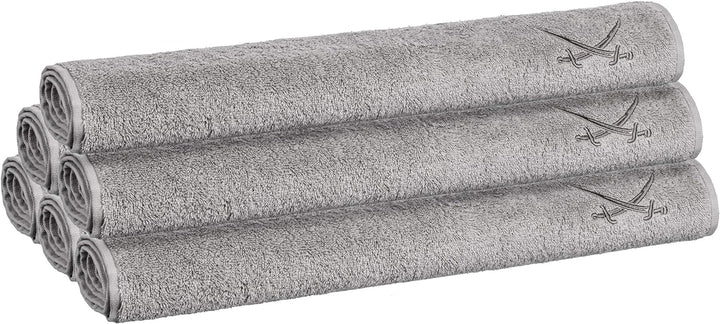 Sansibar Handtuch 6er Set mit gesticktem Säbel Logo Badtuch 100% Baumwolle 50x100 cm Silber 6er Set
