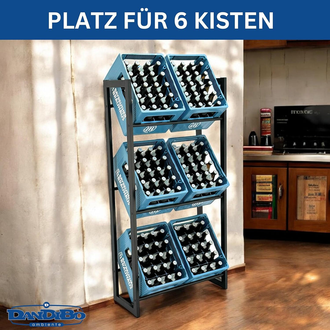 DanDiBo Getränkekistenregal 6 Kisten Schwarz Metall Stehend 96563 Getränkekistenhalter 71 cm Obstkis