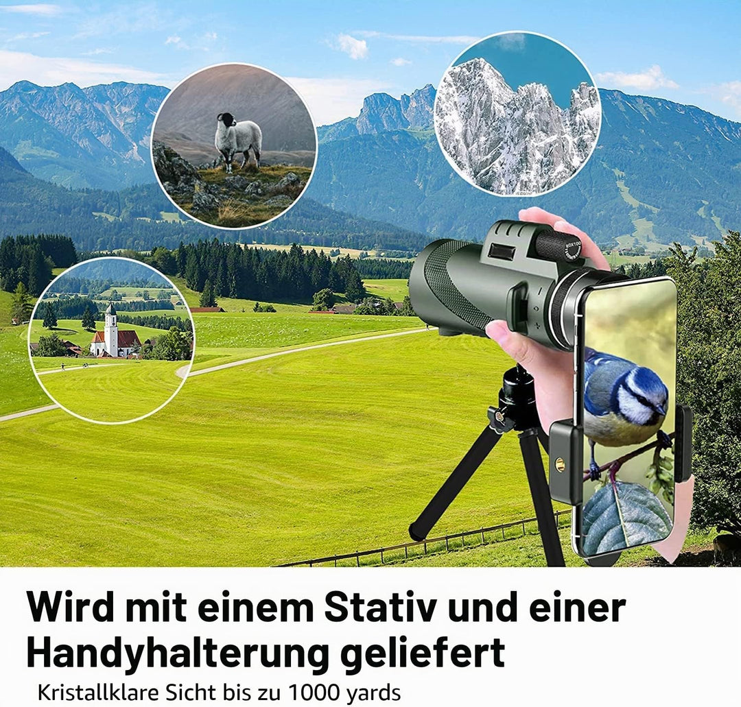 Monokular-Teleskop 80x100 High Definition für Erwachsene High Powered mit Smartphone Adapter Telesko