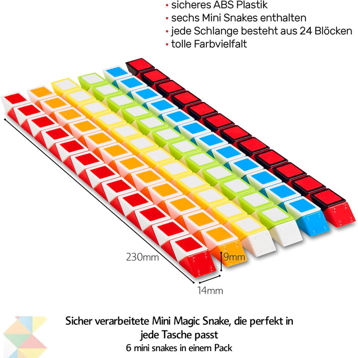 CUBIDI® Original Mini Magic Snakes 6er Set - mit 24 Blöcken pro Snake | Knobelspiele für Kinder ab 6