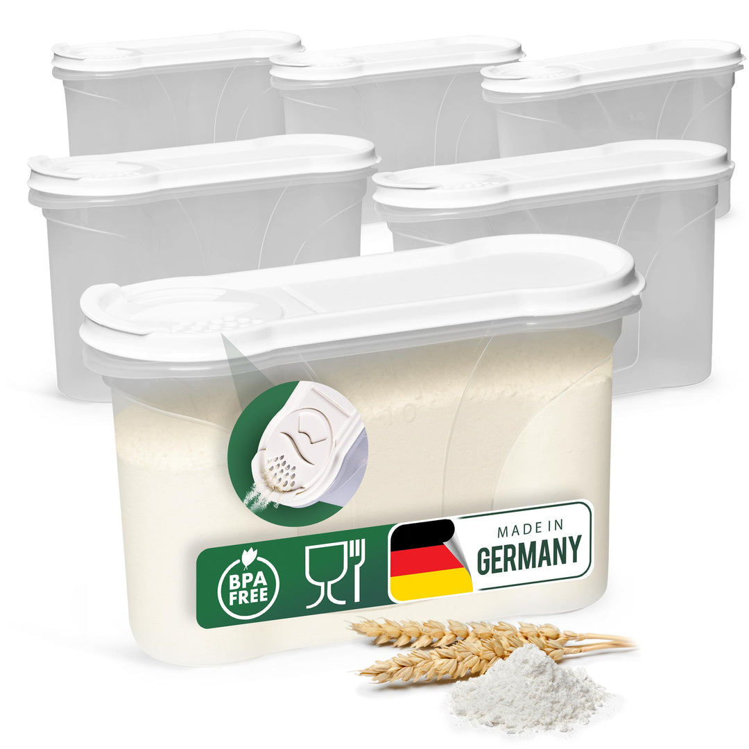 Novaliv Schüttdosen 6er SET Vorratsdose zum Streuen 1,3 Liter - Masse (LxBxH): 22 x 13 x 8,5 cm - Do