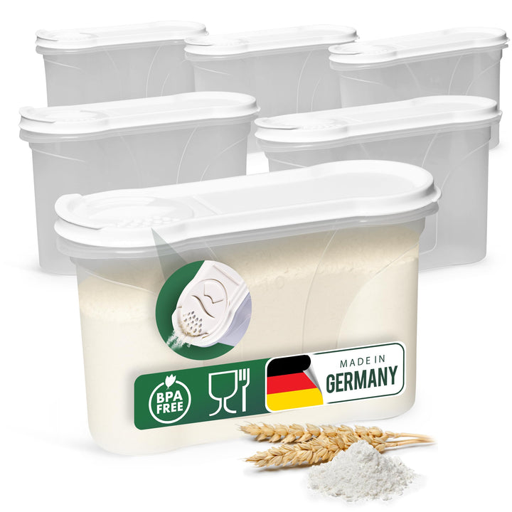 Novaliv Schüttdosen 6er SET Vorratsdose zum Streuen 1,3 Liter - Masse (LxBxH): 22 x 13 x 8,5 cm - Do