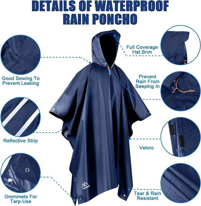 flintronic Regenponcho Herren, Wasserdichter Regenponcho, Leichter regenschutz Regencape, 3 in 1 wie