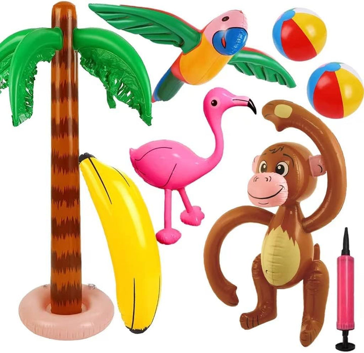 8 Stück aufblasbares Palmen Kokosnussbaum Set,Hawaii Strandspielzeug-Set inkl.Kokosnussbaum Banane F