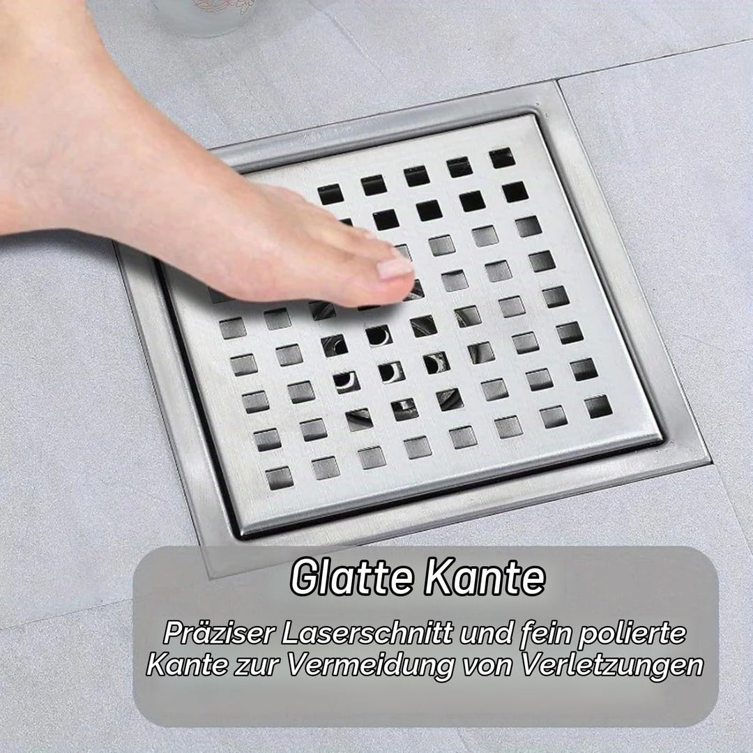 Bodenablauf Duschrinne Quadratisch Edelstahl,15x15cm,Bodenablauf Dusche Haarfilter 2 in 1 Befliesbar