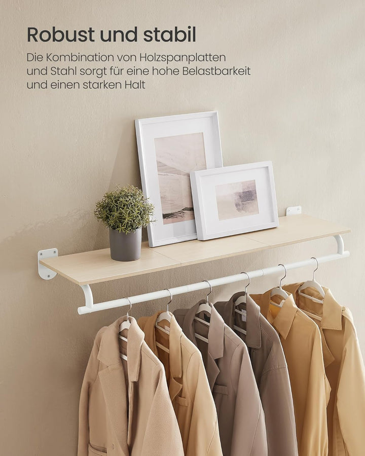 SONGMICS Wandgarderobe, Garderobe, Wandregal mit Kleiderstange, Gesamtbelastbarkeit 35 kg, 28 x 109