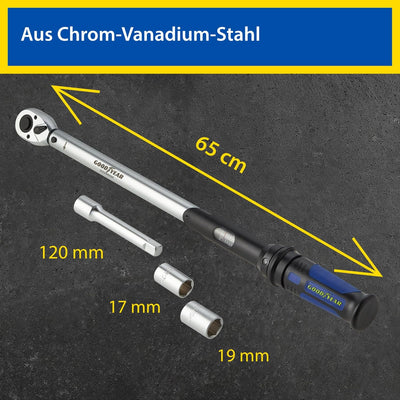 Goodyear Premium Drehmomentschlüssel, Einstellbar von 42 bis 210 Nm, Antrieb 1/2" Vierkant, inkl. Ve