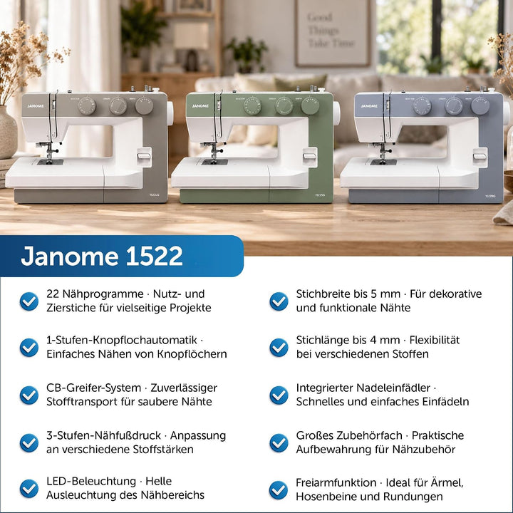 JANOME SEWING MACHINE 1522 Hellgrau, Hellgrau