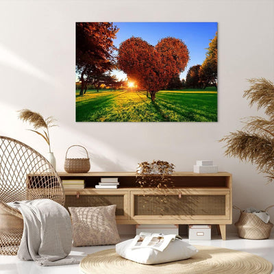 Bilder auf Leinwand 100x70cm Leinwandbild Baum Park Frühling Herz Gross Wanddeko Bild Schlafzimmer K