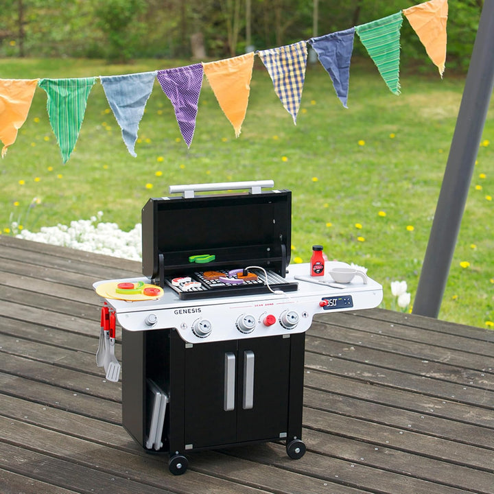 Theo Klein 9445 Weber Grill Genesis aus Holz inklusive Einsätze für Steak, Pizza oder Gemüse Mit Foo