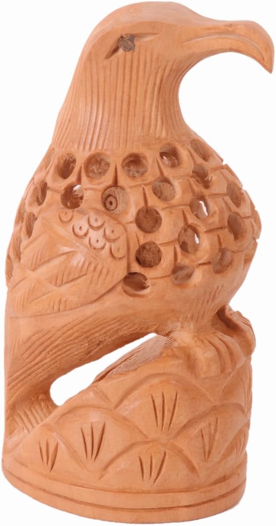 purpledip Holz Eagle Hawk mit jaali Schnitzarbeit; Miniatur Idol Geschenk Souvenir (10979)