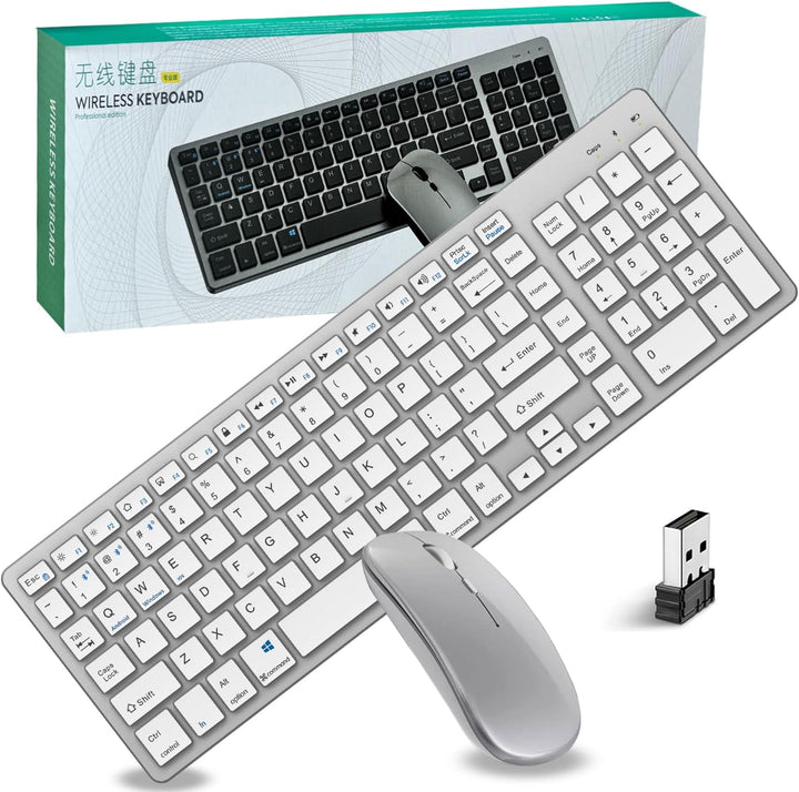 Tastatur Maus Set,Bluetooth5.0/3.0+2,4 GHz USB Dualmodus Leise Kabelloses Slim Wiederaufladbare Funk