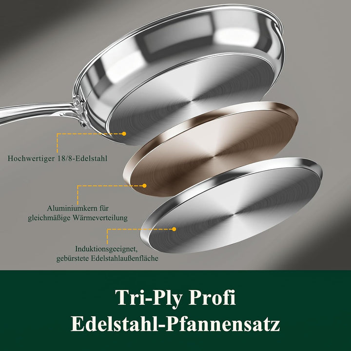 Deedro Bratpfanne 28cm Induktion, Edelstahlpfanne unbeschichtet für alle Herdarten, Induktionspfanne
