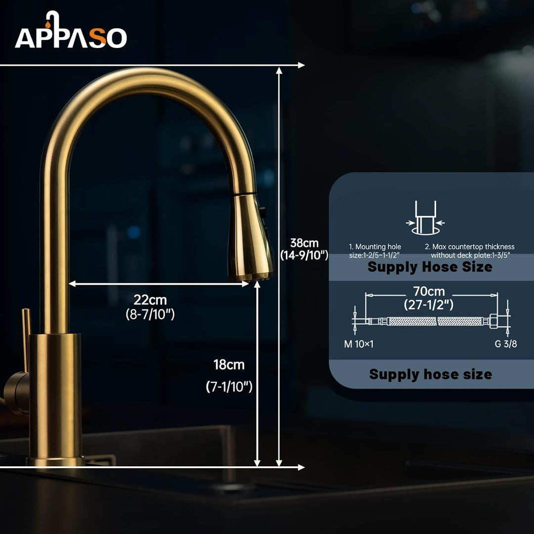 APPASO Wasserhahn Küche, Hochdruck Küchenarmatur mit Brause Ausziehbar, 360° Schwenkbar Edelstahl Sp