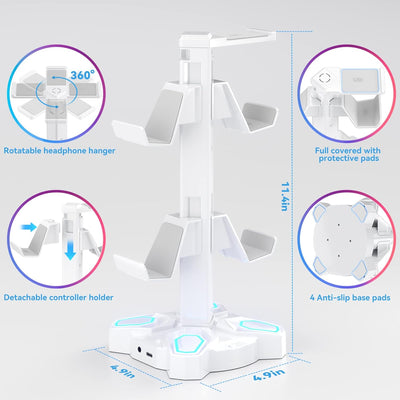 RGB Kopfhörer Halter, KDD Headset Halterung Drehbar mit 9 Lichtmodi, Controller Halter mit 2 USB Ans