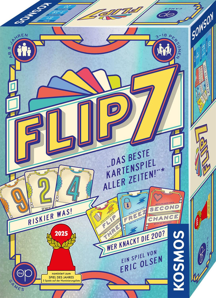 Kosmos 685430 Flip 7, deutsche Ausgabe, Kartenspiel mit schnellem und einfachen Black Jack Prinzip,
