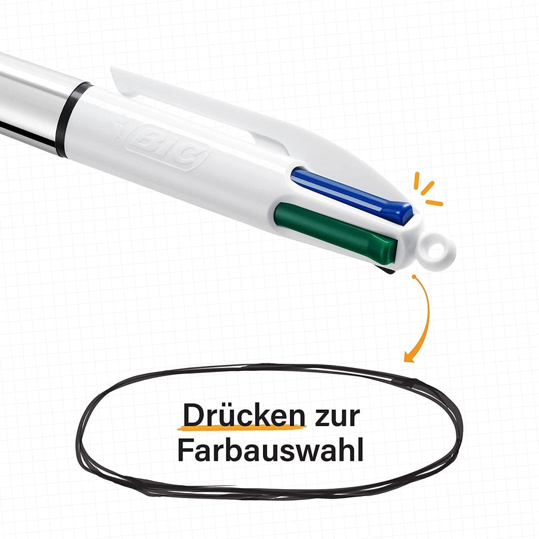 BIC 4 Farben Kugelschreiber Set 4 Colours Grip Pro, mit gummierter Griff-Fläche, 12er Pack & 4 Farbe