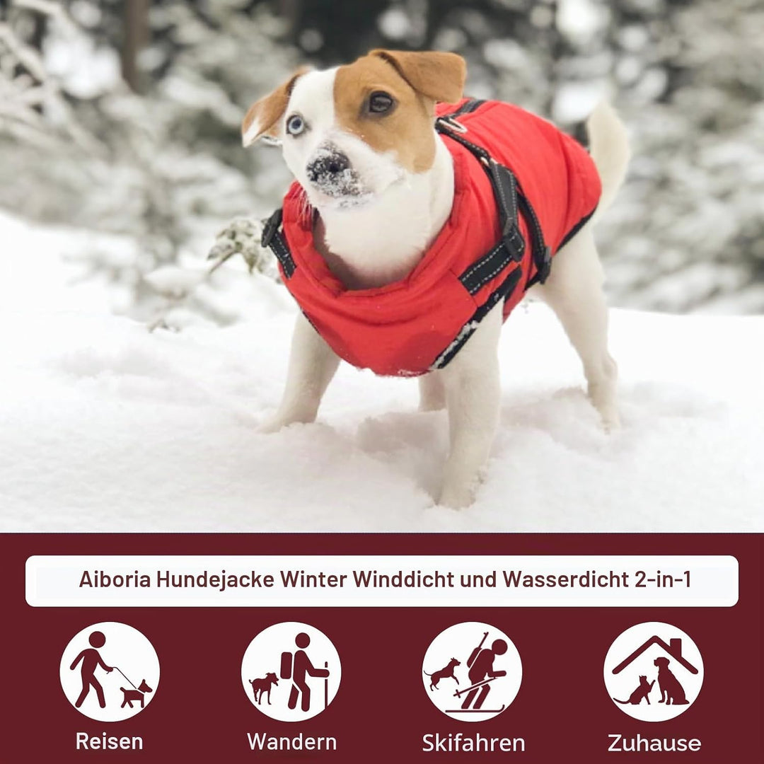 Aiboria Hundejacken für den Winter Winddicht Wasserdicht 2 in 1 Outfit Kaltwettermantel Hundewesteng