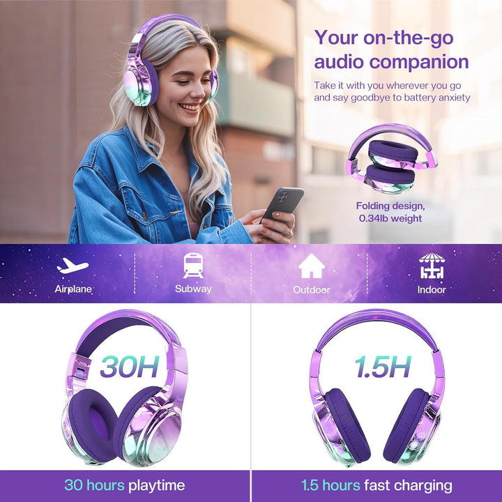 JYPS Bluetooth Kopfhörer Kinder, Kabellose Kinder Kopfhörer Over Ear mit Kabel, Kinderkopfhörer ab 3