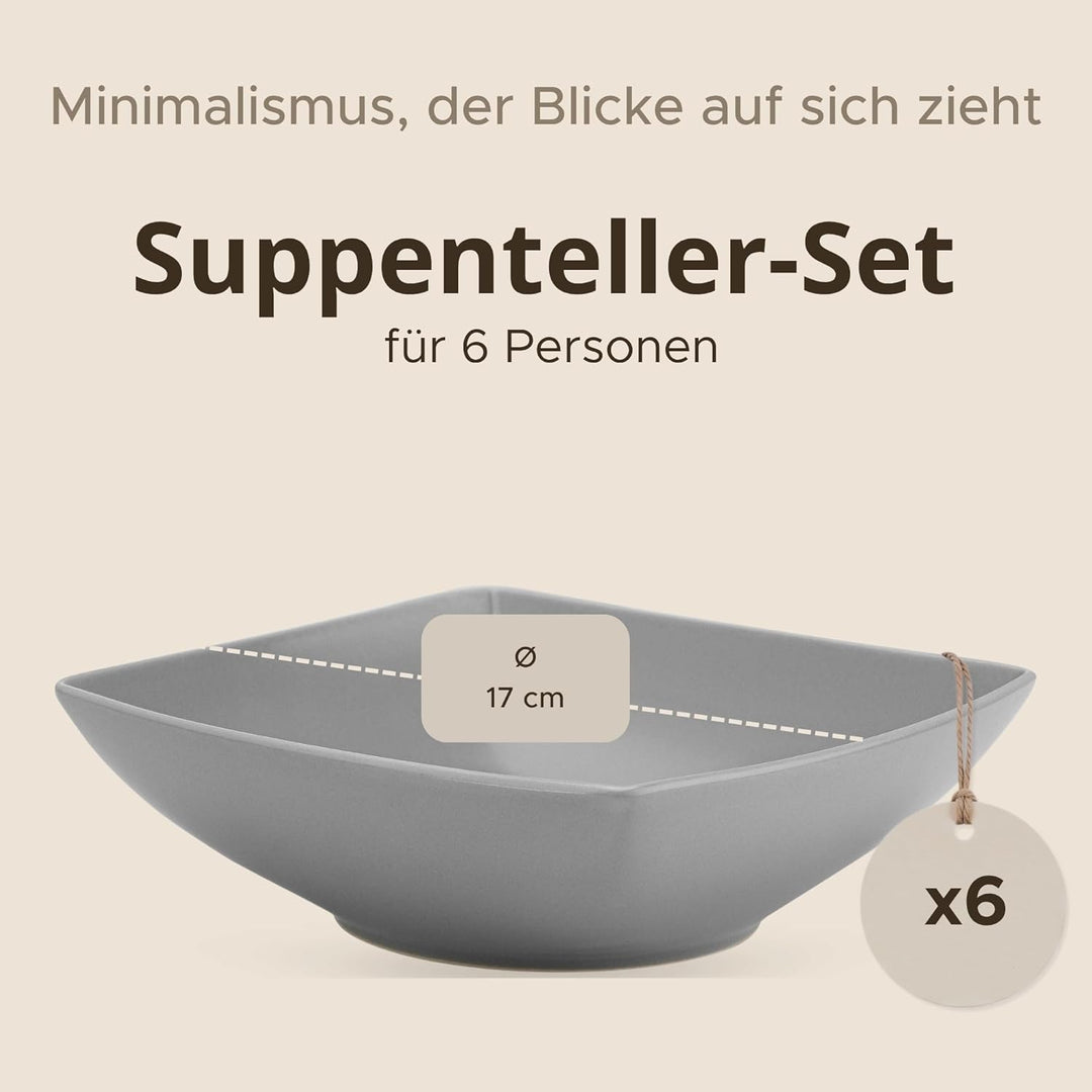 Konsimo. Elegant Suppenteller Set 6er - Schale aus Keramik - Pastateller und Tiefteller für 6 Person
