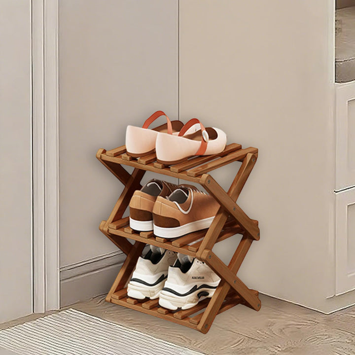 Kiss Me Faltbares Schuhregal, klein, vertikales Schuhregal aus Holz, kleines Schuhregal für engen Ra