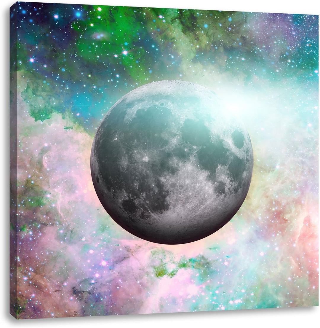 unser Mond im Sternenstaub, Format: 70x70 auf Leinwand, XXL riesige Bilder fertig gerahmt mit Keilra