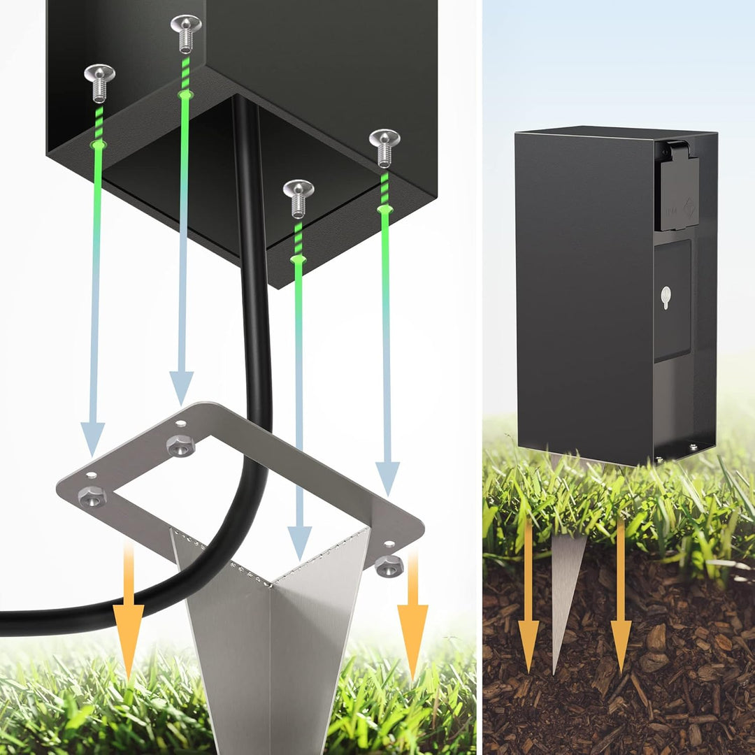 ledscom.de Garten-Steckdosensäule POMI mit Erdspiess und 2m Kabel für aussen, IP44, Smart Home, WLAN