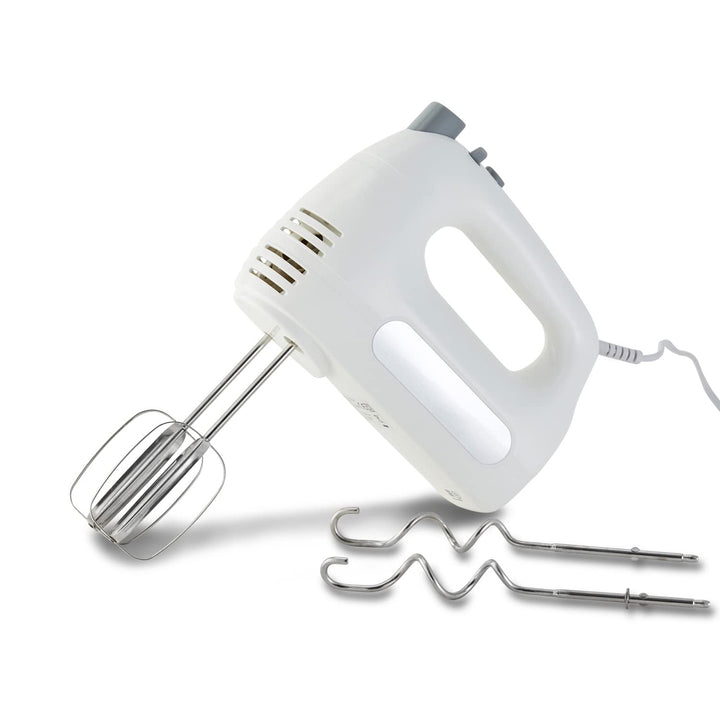 KHG Handmixer HM-301 WG 300 Watt Weiss | 2 Edelstahl-Rührbesen, 2 Edelstahl-Knethaken, 6 Leistungsst