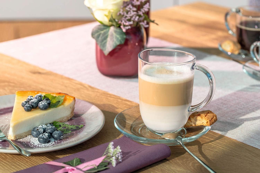 Leonardo Napoli Latte Macchiato-Tassen und Unterteller 12er Set, spülmaschinengeeignete Kaffee-Gläse