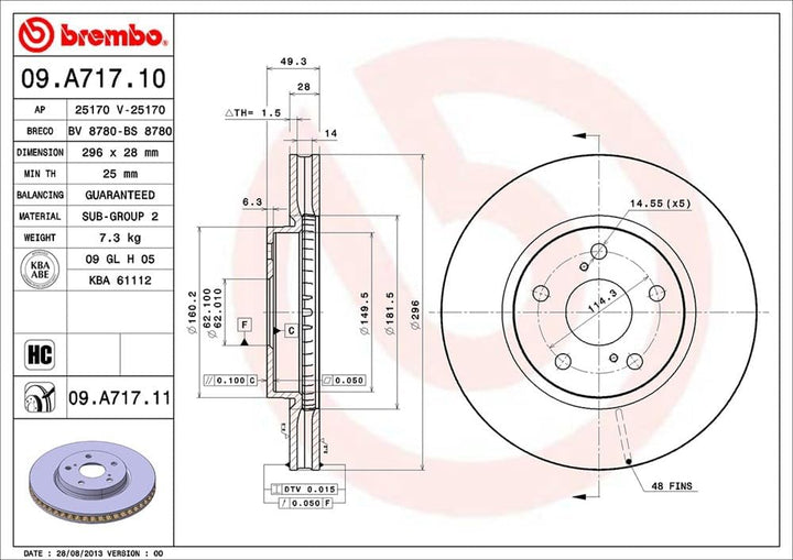 Brembo 09.A717.11 Vordere Bremsscheibe, Anzahl 2