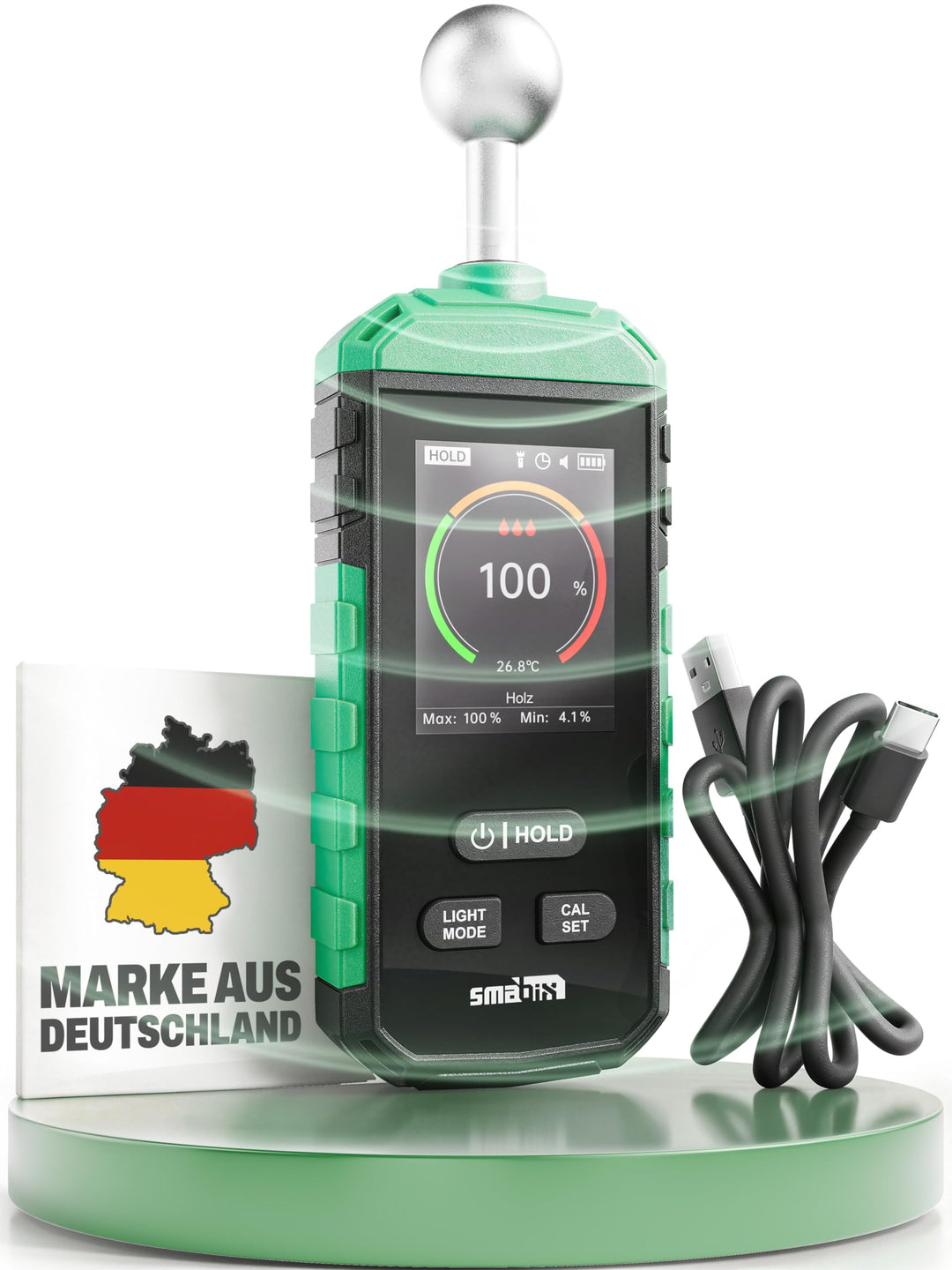 Smabix® Feuchtigkeitsmessgerät Wand, Holz, Gips, Granit, Moisture Meter für Wände Mauerwerk Beton -