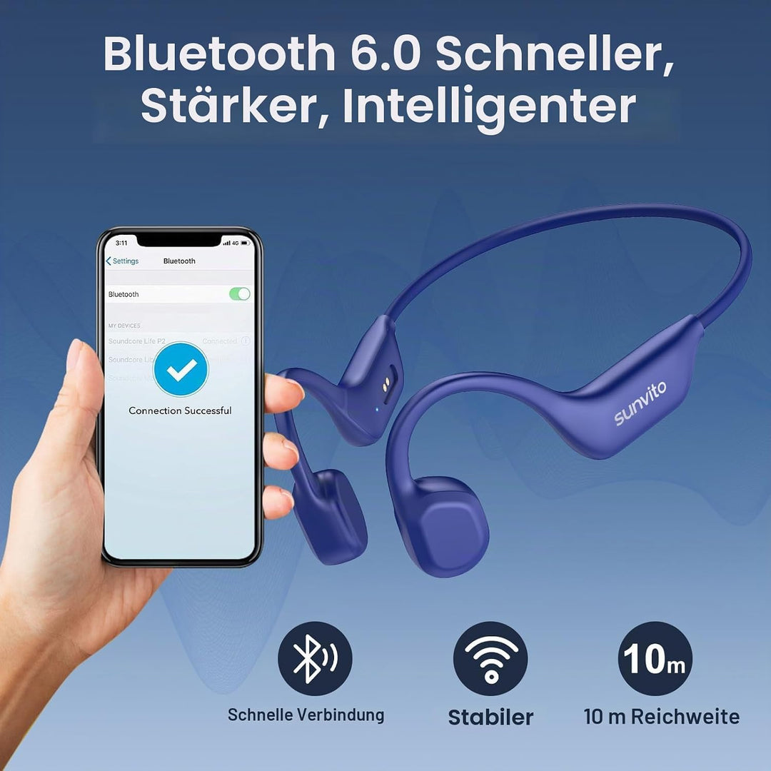 Knochenschall Kopfhörer Bluetooth 6.0, offene Bluetooth-Funkkopfhörer für Sport, wasserdichte, leich