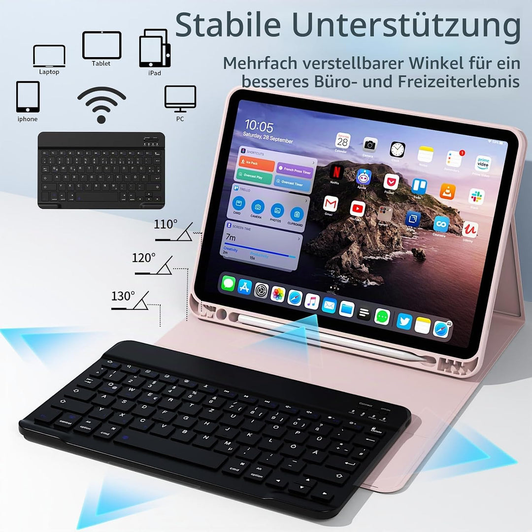 Hülle mit Tastatur für iPad Air 11 Zoll M3/M2, iPad Air 7 6 5 4 (2025/2024/2022/2020) 10,9 Zoll, Sof