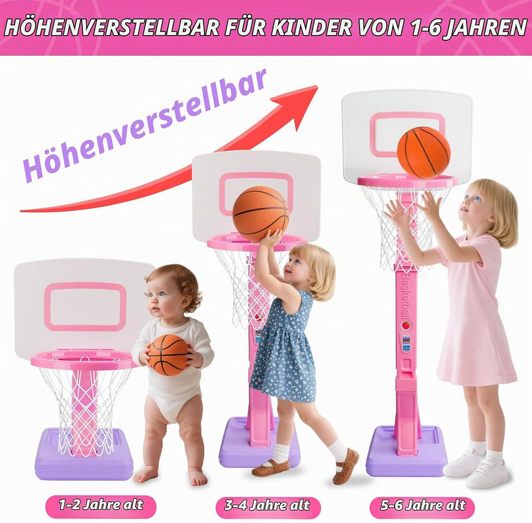 Basketballkorb Kinder Indoor Outdoor Spielzeug ab 2 3 4 Jahre, Höhenverstellbarer Basketballkorb 70-