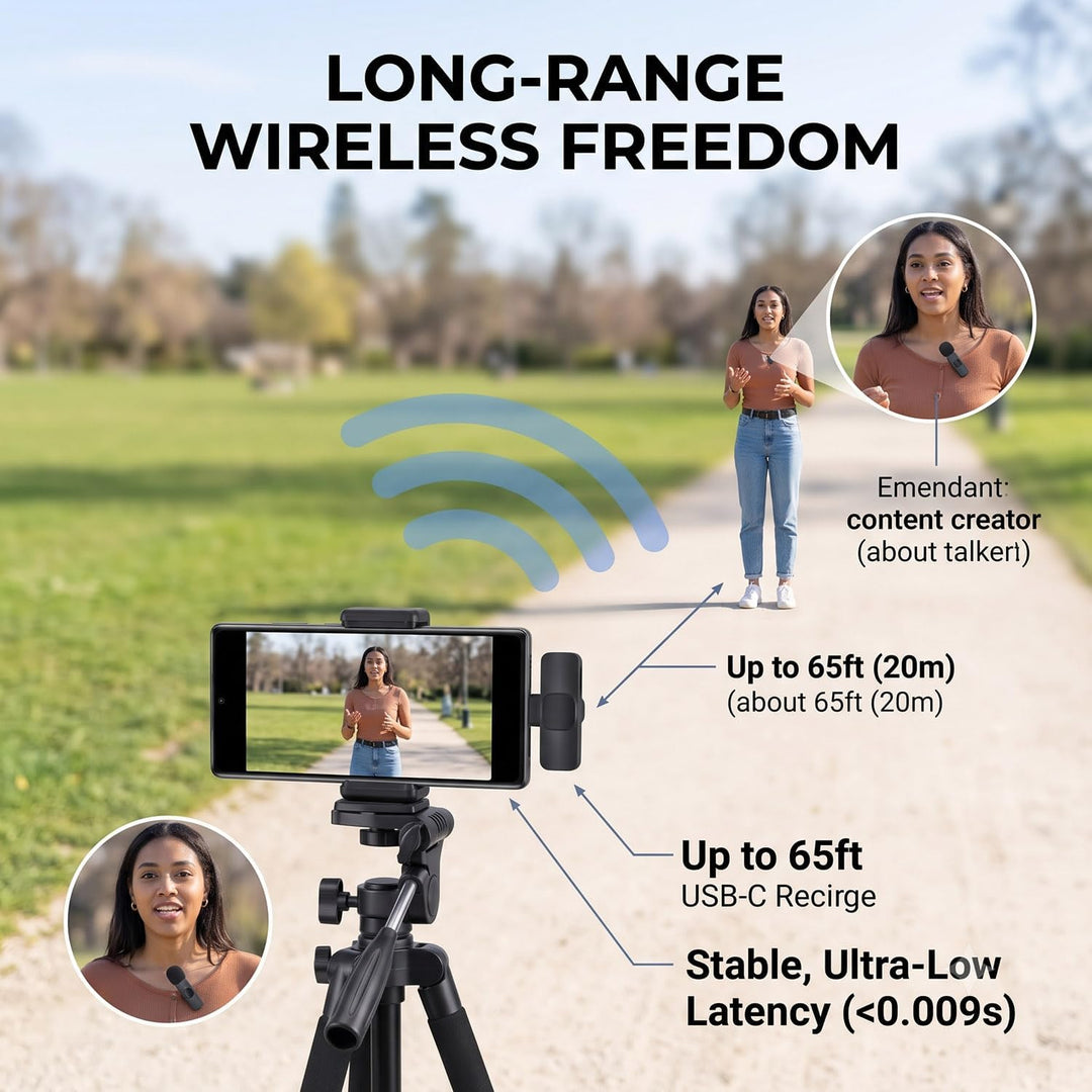 Mikrofon Handy, Kabelloses Lavalier Mikrofon USB-C für Android Smartphone, Wireless Mic mit Funkempf