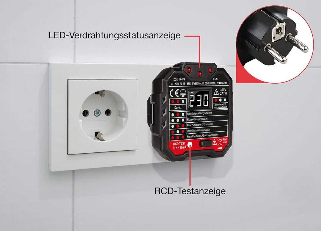 revolt Tester für Steckdose: 2er-Set Steckdosentester, LCD-Display, RCD-Test, LED-Anzeige, 48-250 V