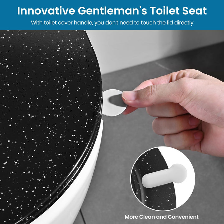 Toilettendeckel mit Absenkautomatik D Form, Slim WC Sitz [KURZ], Klodeckel Duroplast, Klobrille Soft