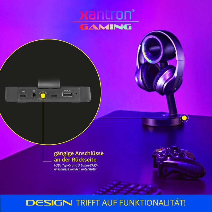 Xantron® Headset Halterung mit dynamischer RGB Beleuchtung & Induktiver Ladestation/Ideal für passio