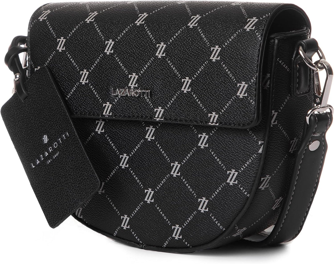 Lazarotti Palermo Umhängetasche Damen | verstellbarer Schultergurt | Halfmoon Bag 21cm Schwarz, Schw