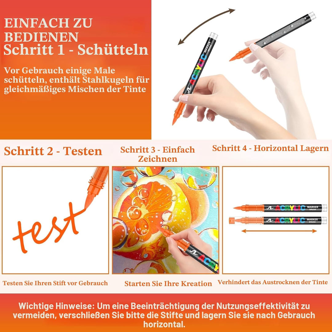 Funnasting 168 Farben Acrylstifte, Weiche Pinselspitze Acrylmarker, Acrylstifte Set für Steine Wasse