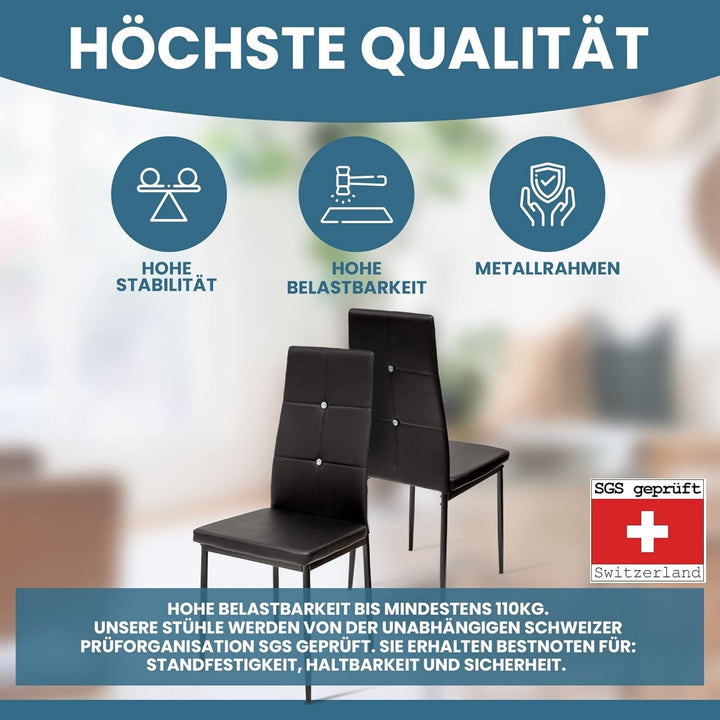 Albatros Esszimmerstühle 4er Set Diamond, Schwarz - Edler Diamant-Look, Kunstleder-Bezug, bequemer P