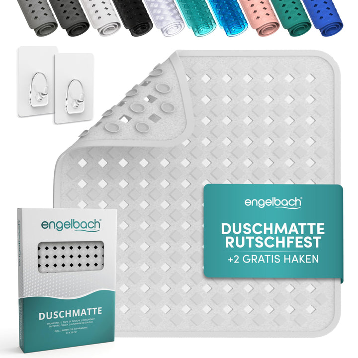Engelbach® Duschmatte rutschfest 53x53cm - Inklusive Haken zum Aufhängen - 100% BPA-frei - Antirutsc