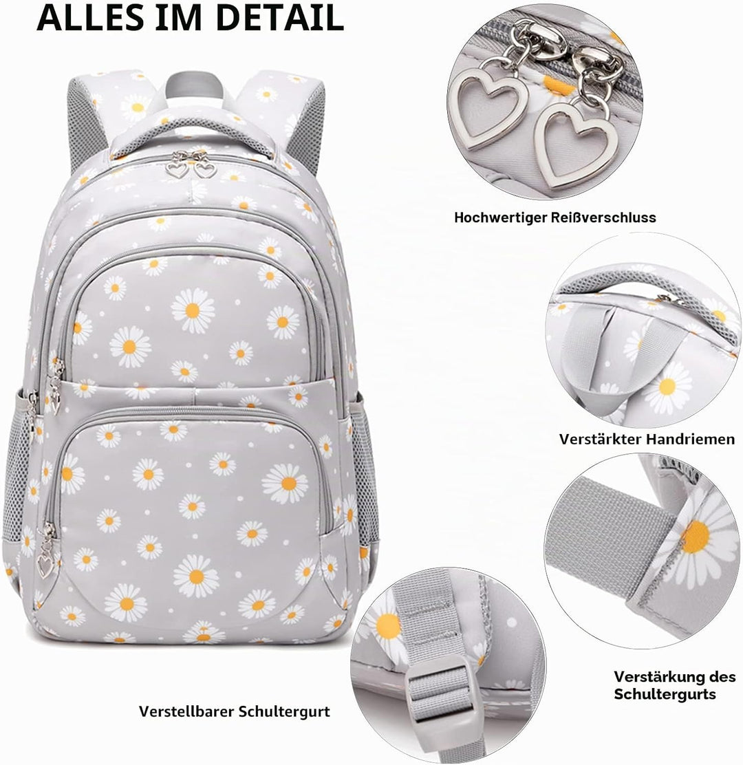 SIVENKE Schulrucksack Mädchen Teenager Damen Schultasche Rucksack Set Gänseblümchen Schulranzen für