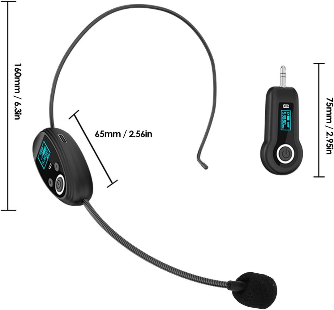 Fabater Kabelloses Headset-Mikrofon, 2,4 G UHF-Funkmikrofonsystem, Kopf-Handmikrofon 2 in 1 mit 3,5