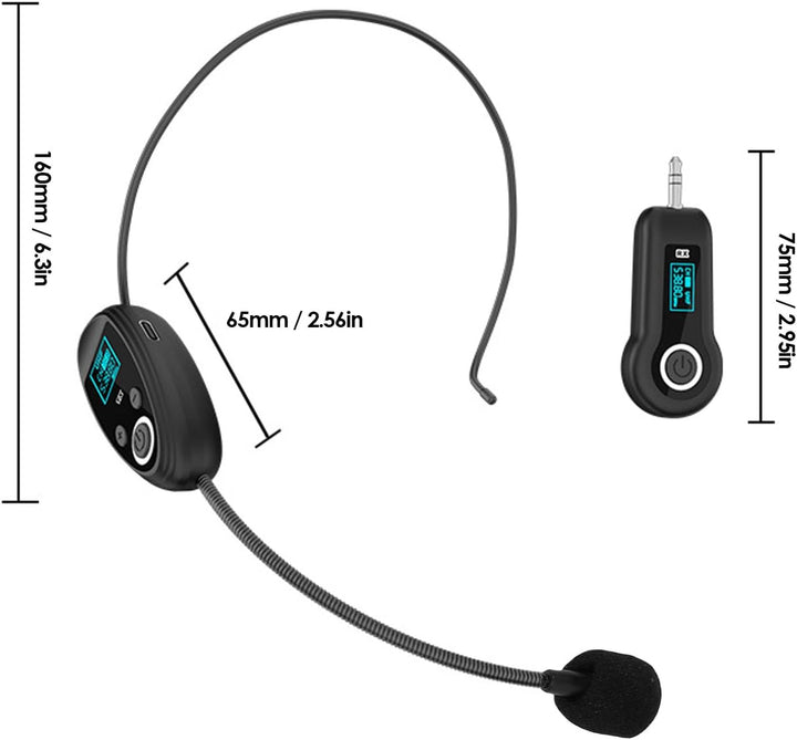 Fabater Kabelloses Headset-Mikrofon, 2,4 G UHF-Funkmikrofonsystem, Kopf-Handmikrofon 2 in 1 mit 3,5