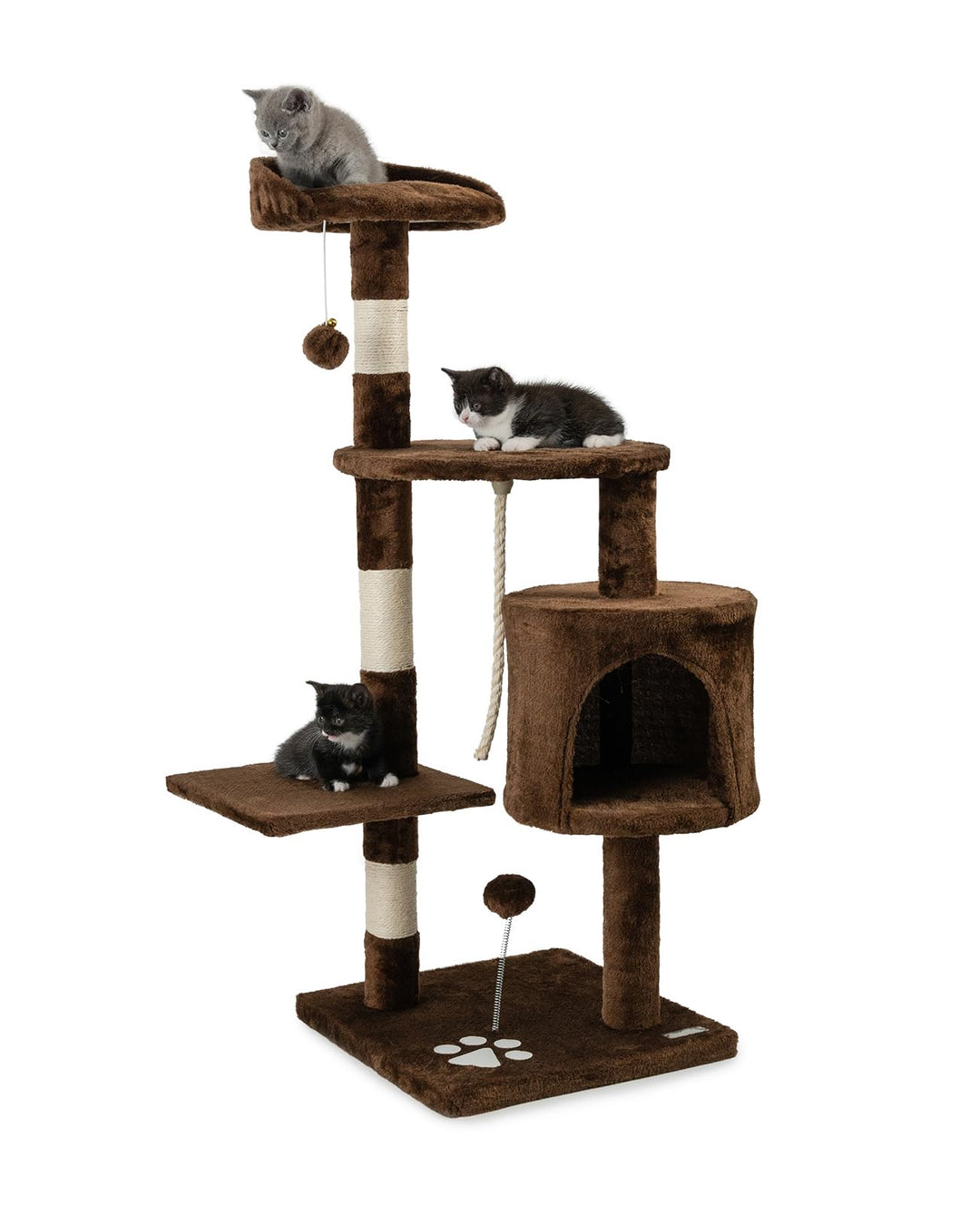 lionto Kratzbaum für Katzen mit 2 Plüschbällen & Spielseil, Höhe 112 cm, Katzenbaum mit Sisalseil &