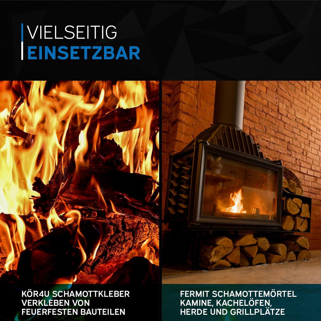kör4u Schamottkleber beige + Fermit Schamottemörtel 1kg, Kleber für feuerfeste Bauteile, perfekt zur