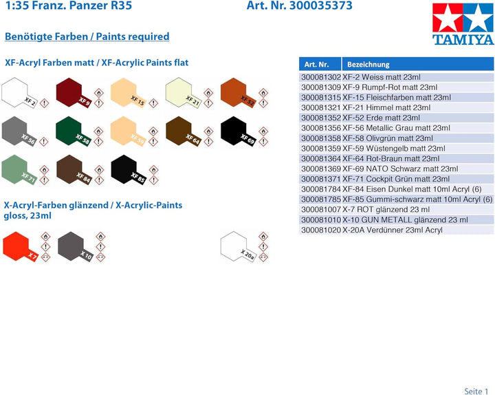 TAMIYA 35373-000 1:35 Französischer Panzer R35, originalgetreue Nachbildung, Modellbau, Plastik Baus