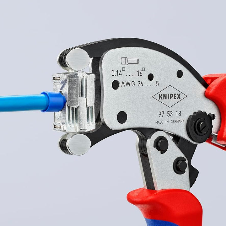 Knipex Twistor®16 Selbsteinstellende Crimpzange für Aderendhülsen mit drehbarem Crimpkopf verchromt,