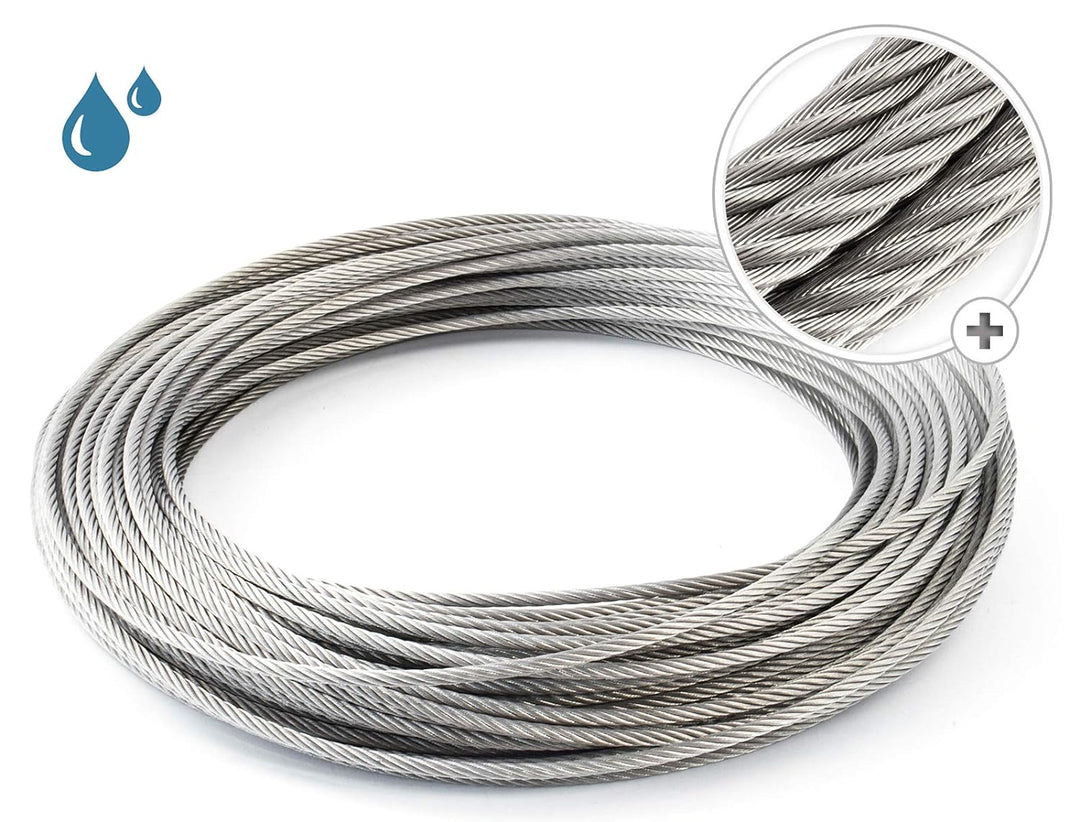 Seiletech.de STAHLSEIL | 3mm | 100m | Edelstahl INOX | 7x7 mittelweich | Drahtseil für Rankhilfe Ros